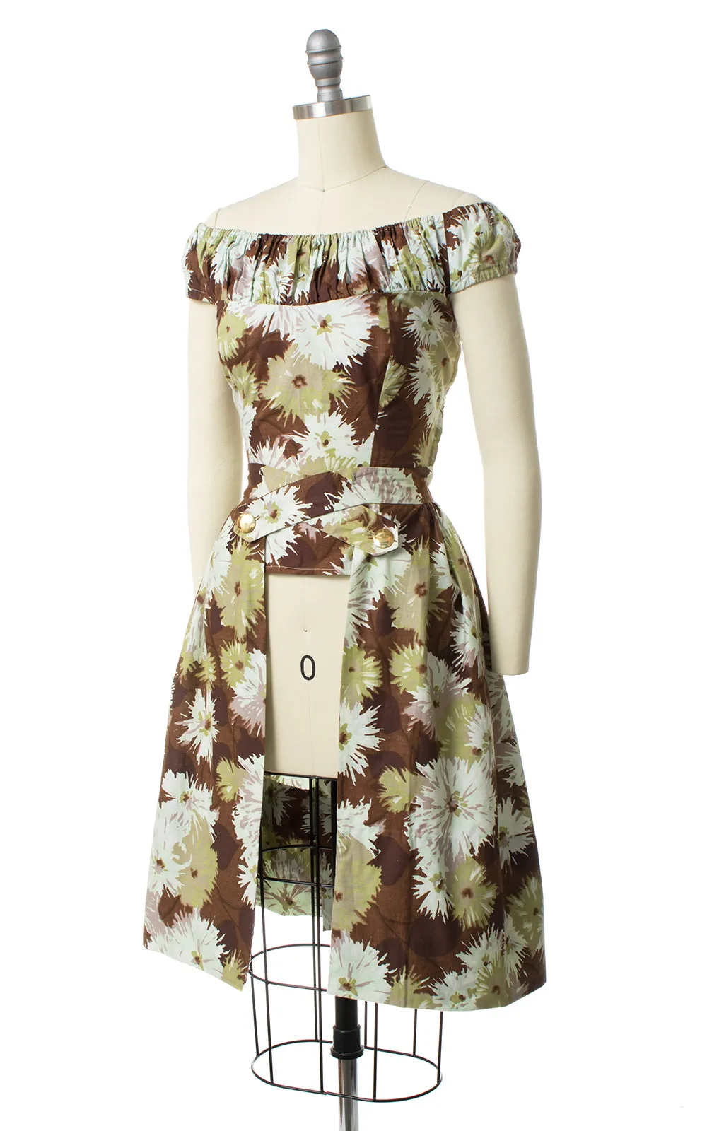 1950s Floral Blouse & Two Skirts Playsuit Set | small