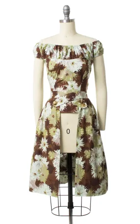 1950s Floral Blouse & Two Skirts Playsuit Set | small