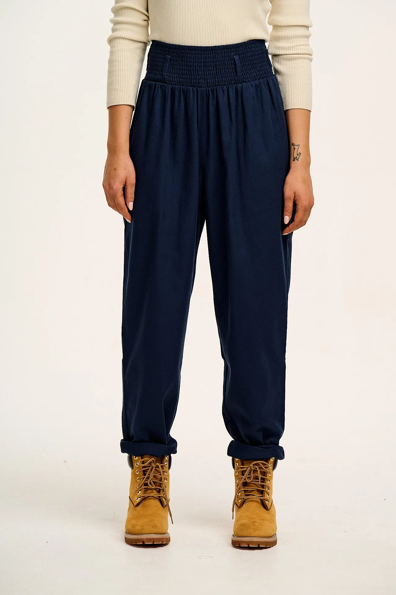 Alexa - Cotton Trousers in Varsity Blue