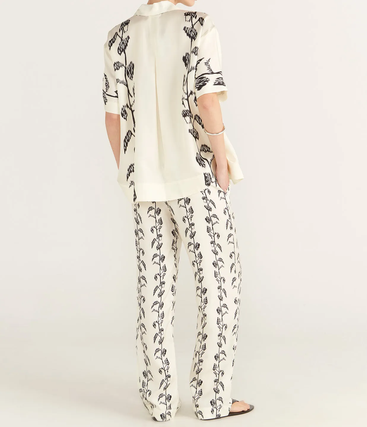 Aurelia Silk Trouser in Ecru Vine