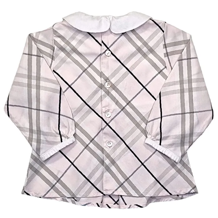 Blouse rose à carreaux