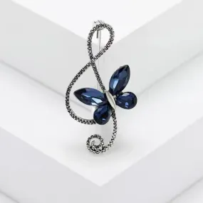 Blue Sapphire Rhinestone Butterfly Brooch Womens Casual Treble Clef Musical Pin