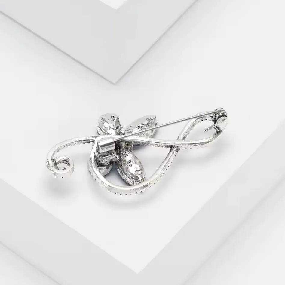 Blue Sapphire Rhinestone Butterfly Brooch Womens Casual Treble Clef Musical Pin