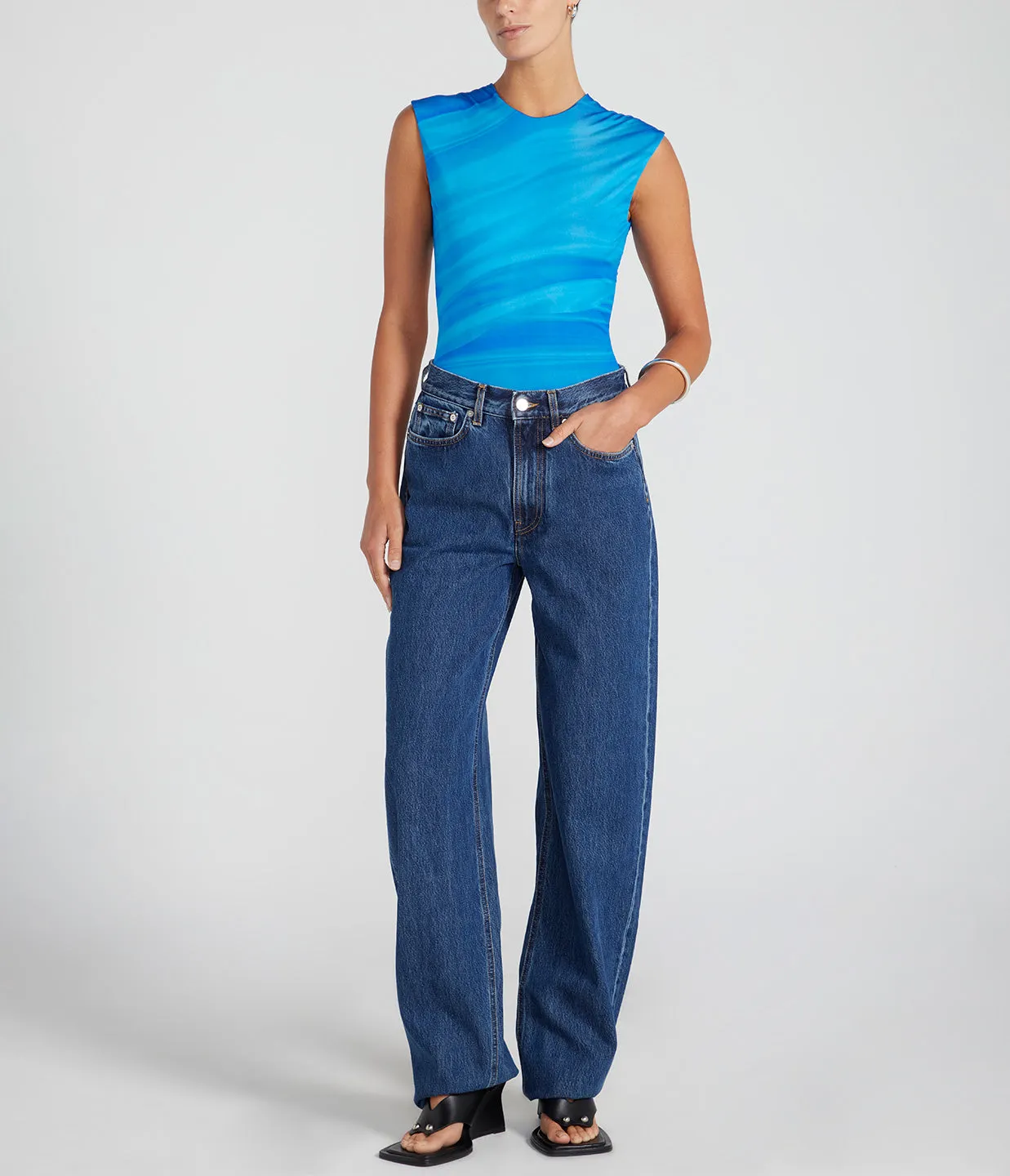 Circle Sleeveless Bodysuit in Ibiza Blue