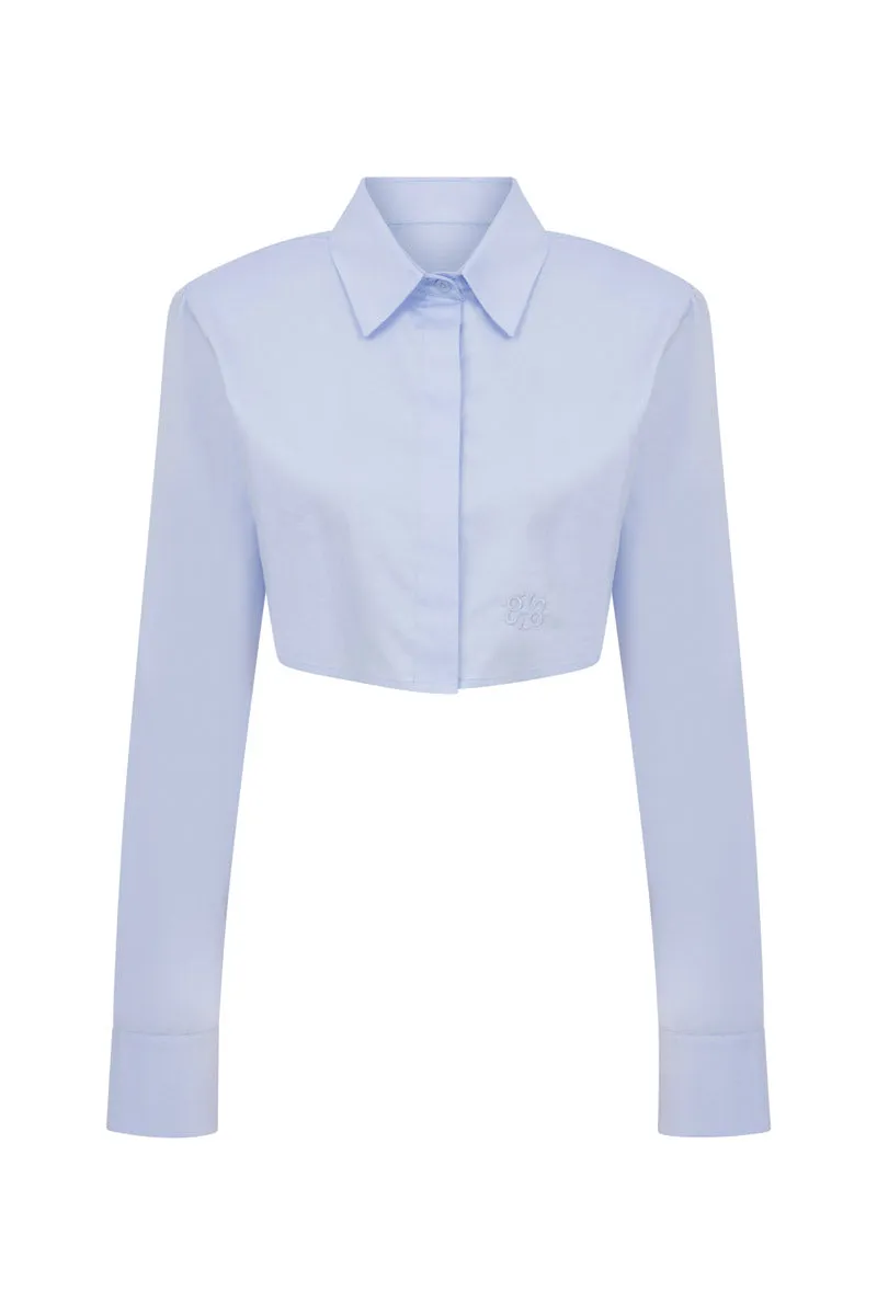 CROPPED POPLIN SHIRT WITH SHOULDER PADS