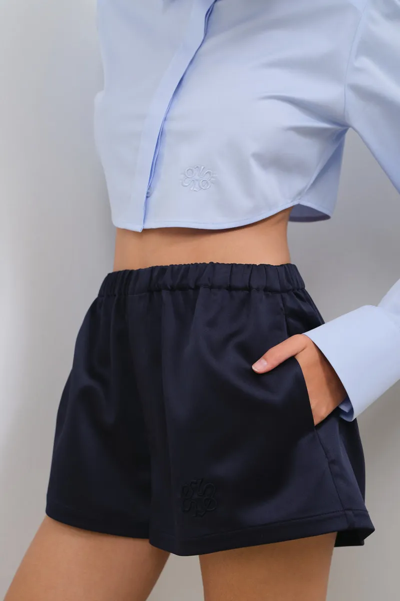 CROPPED POPLIN SHIRT WITH SHOULDER PADS