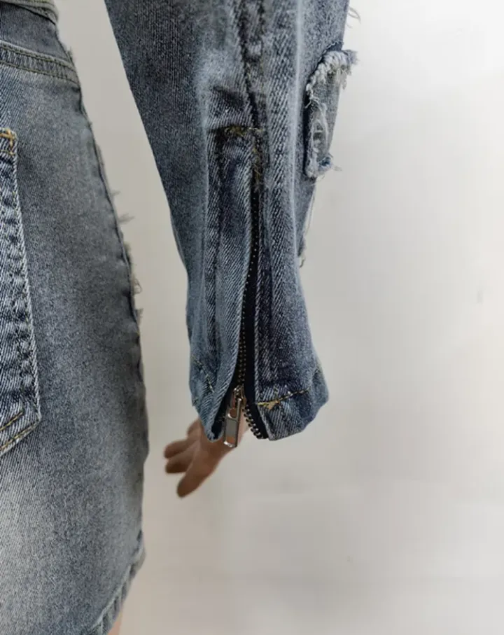 Denim Embroider Jackets And Skirt Two Piece Se