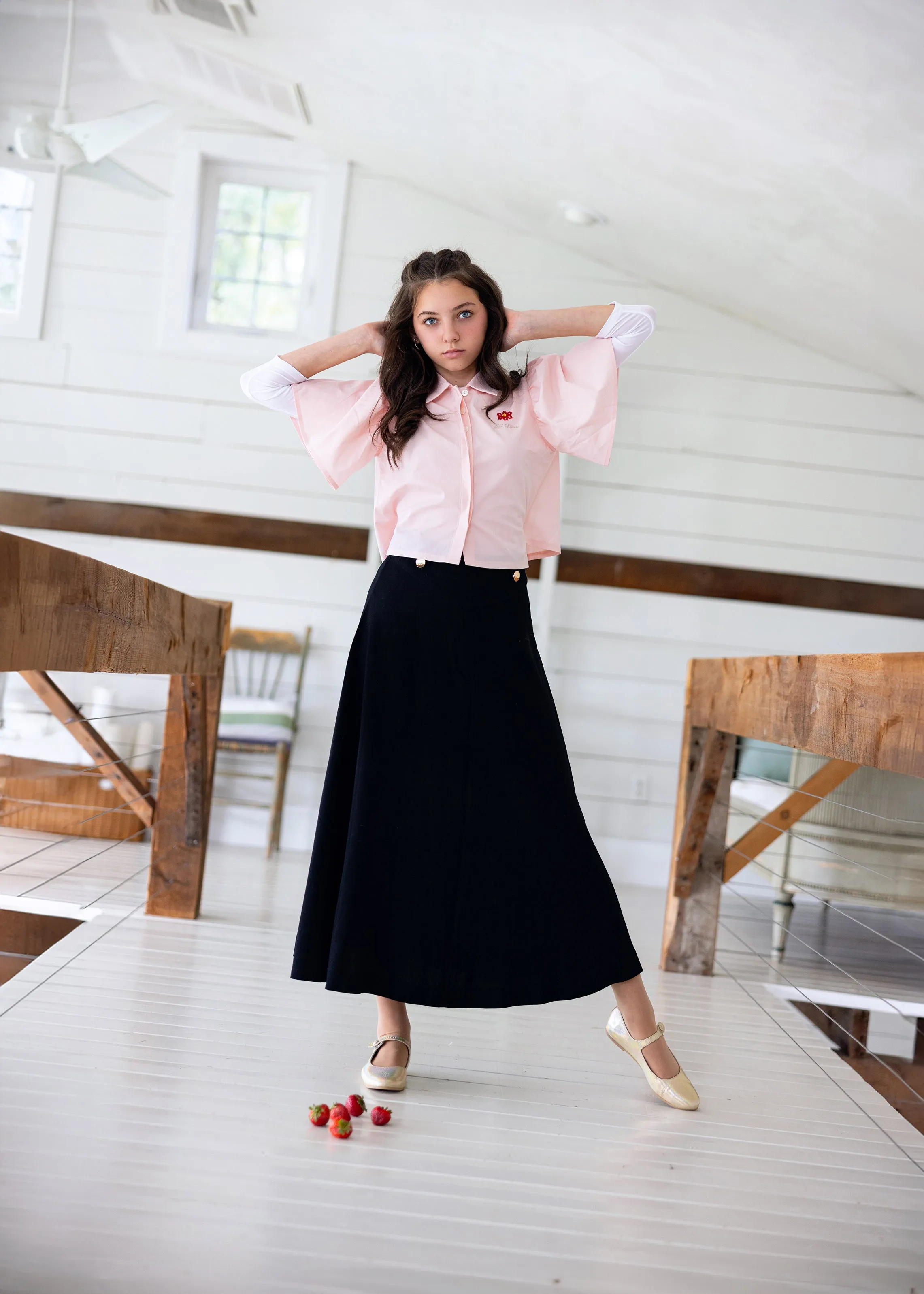 Gold Logo Button Midi Skirt