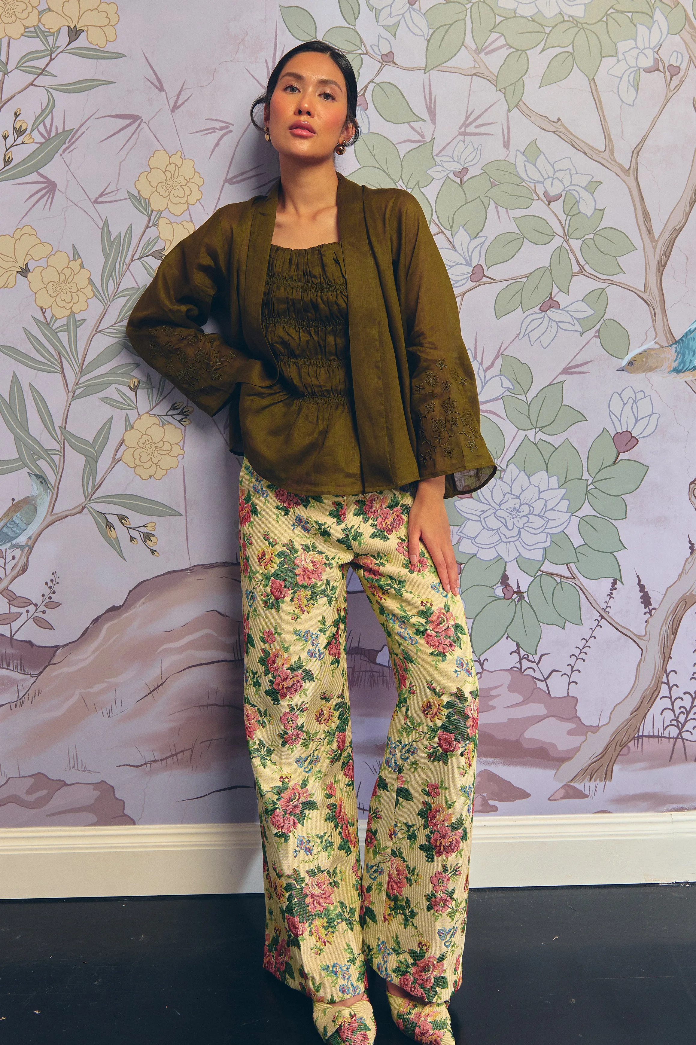 Heritage Brocade Trousers in Chamomile