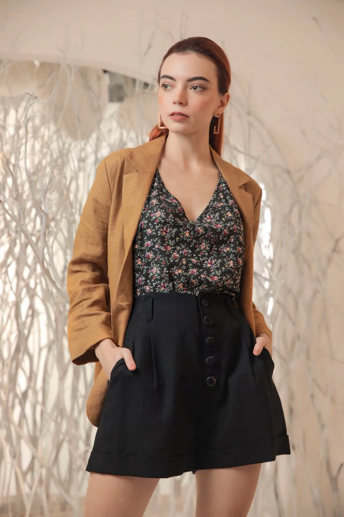 High Waisted Linen Shorts