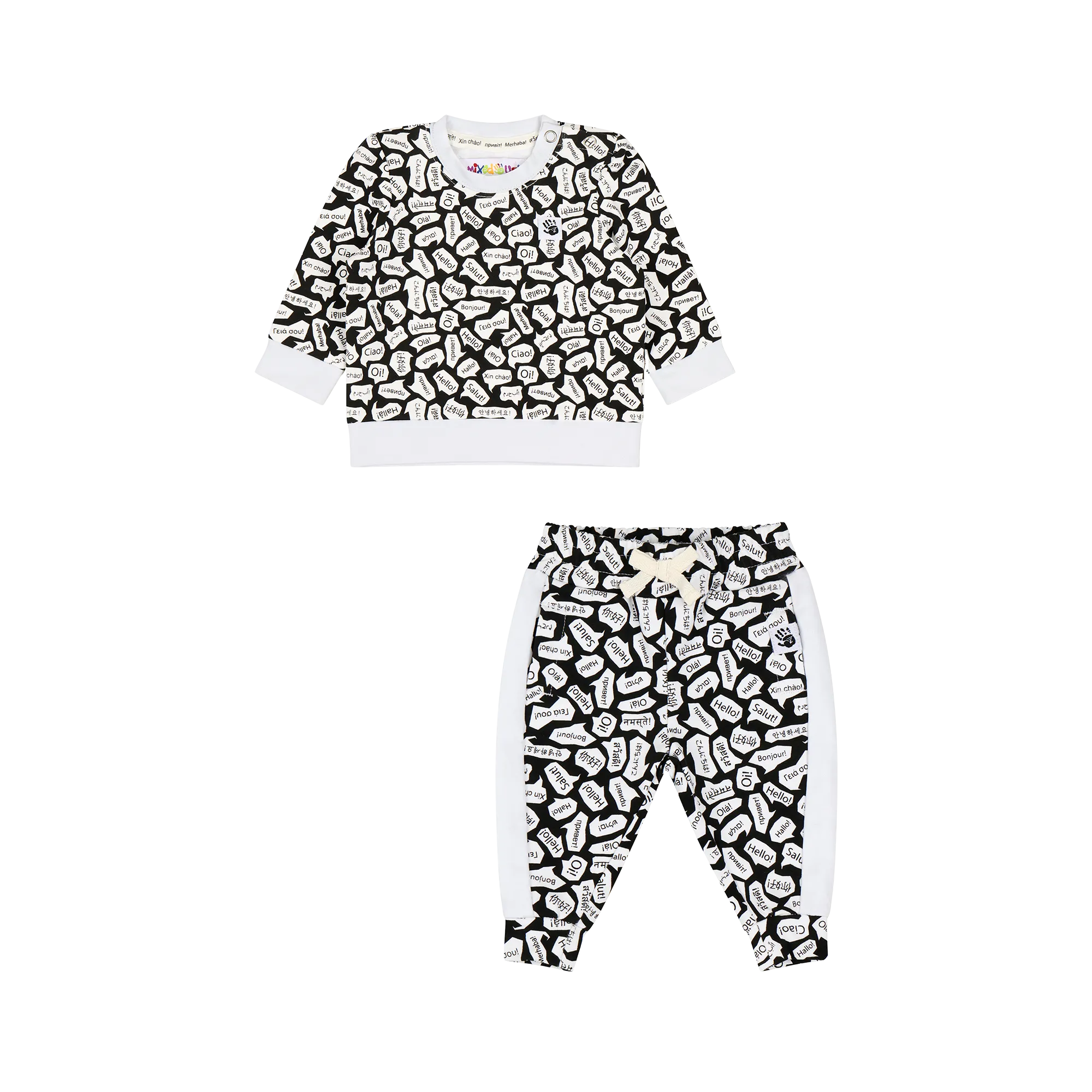 Infant Crewneck Sweatshirt and Jogger Pants Set - Black/White/Hello