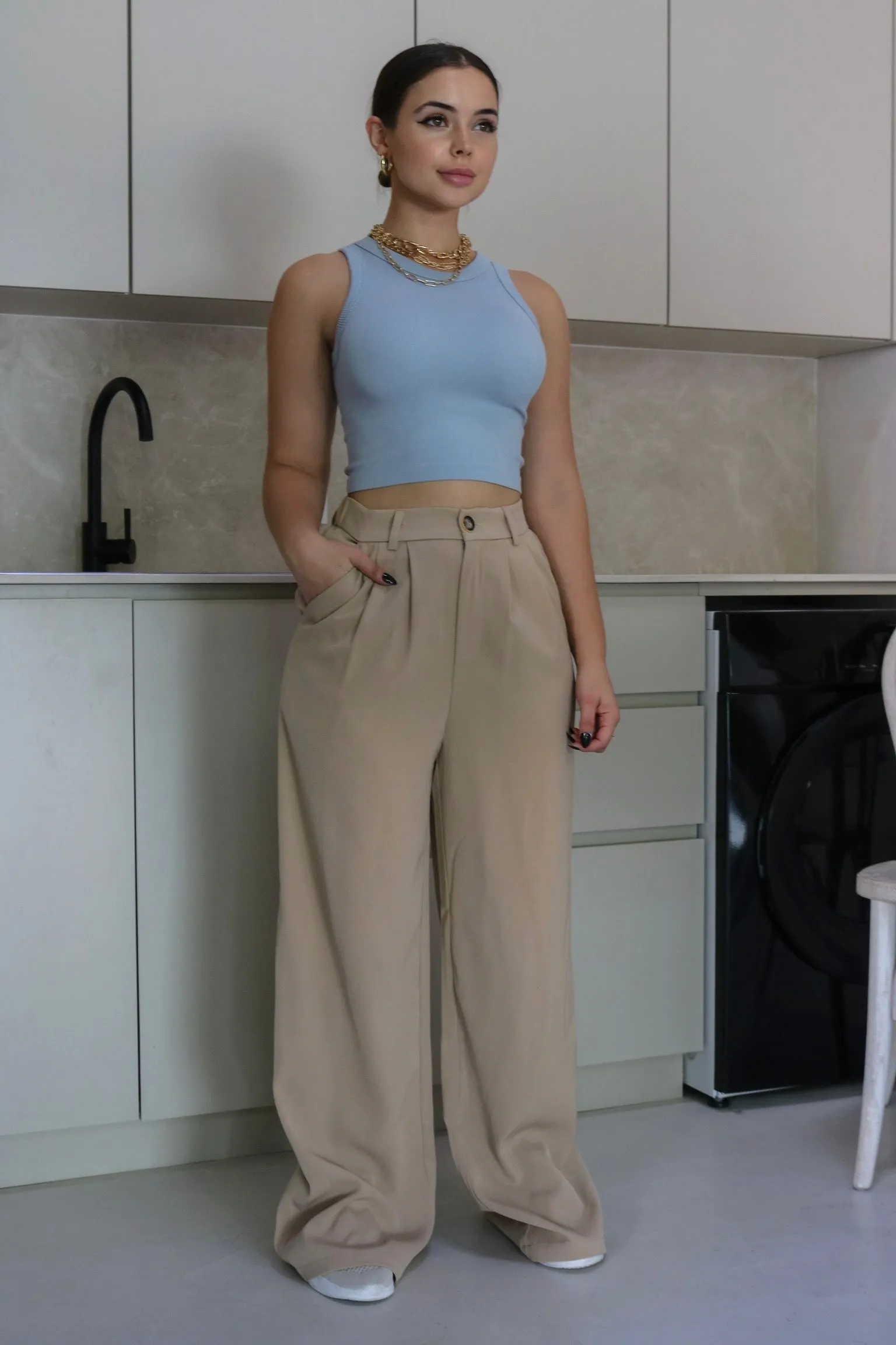 'Kimberly' Ribbed Muscle Tank Top in Dusty Blue