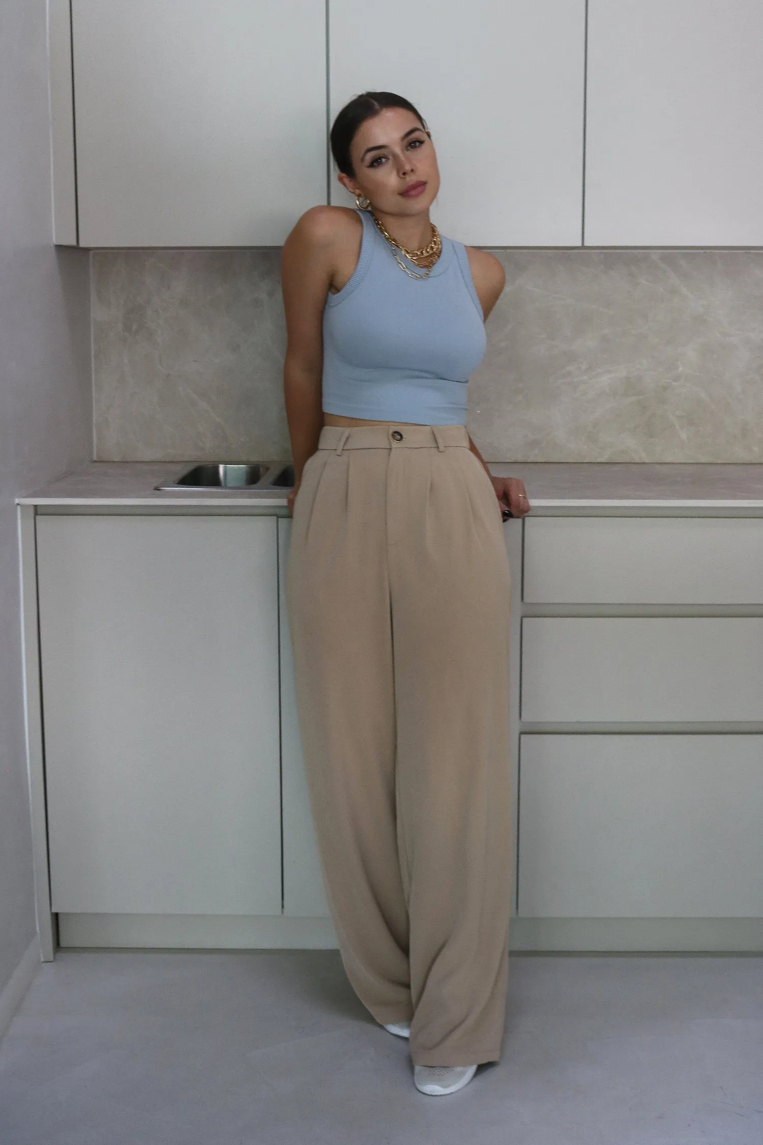 'Kimberly' Ribbed Muscle Tank Top in Dusty Blue