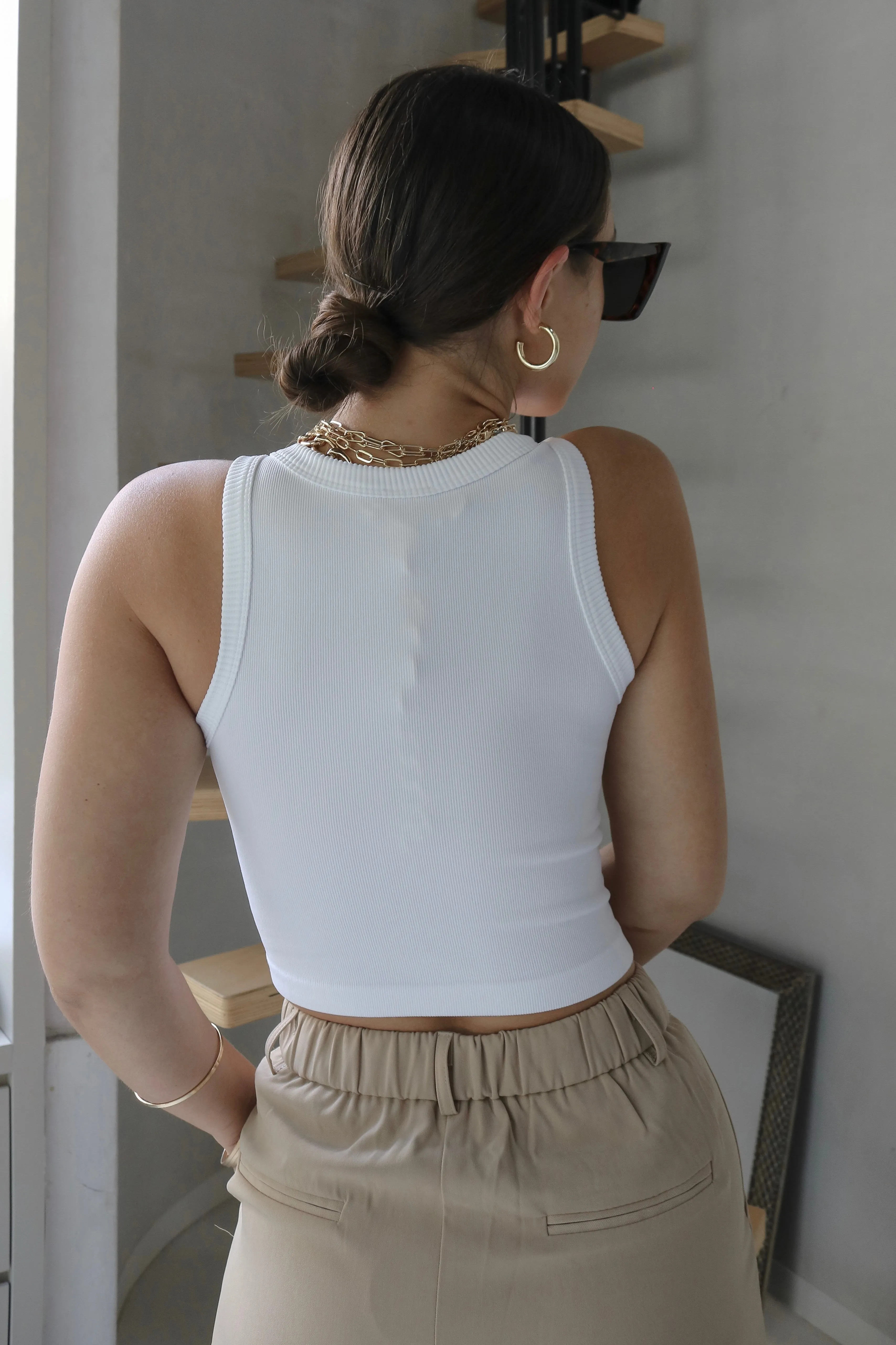 'Kimberly' Ribbed Muscle Tank Top in White