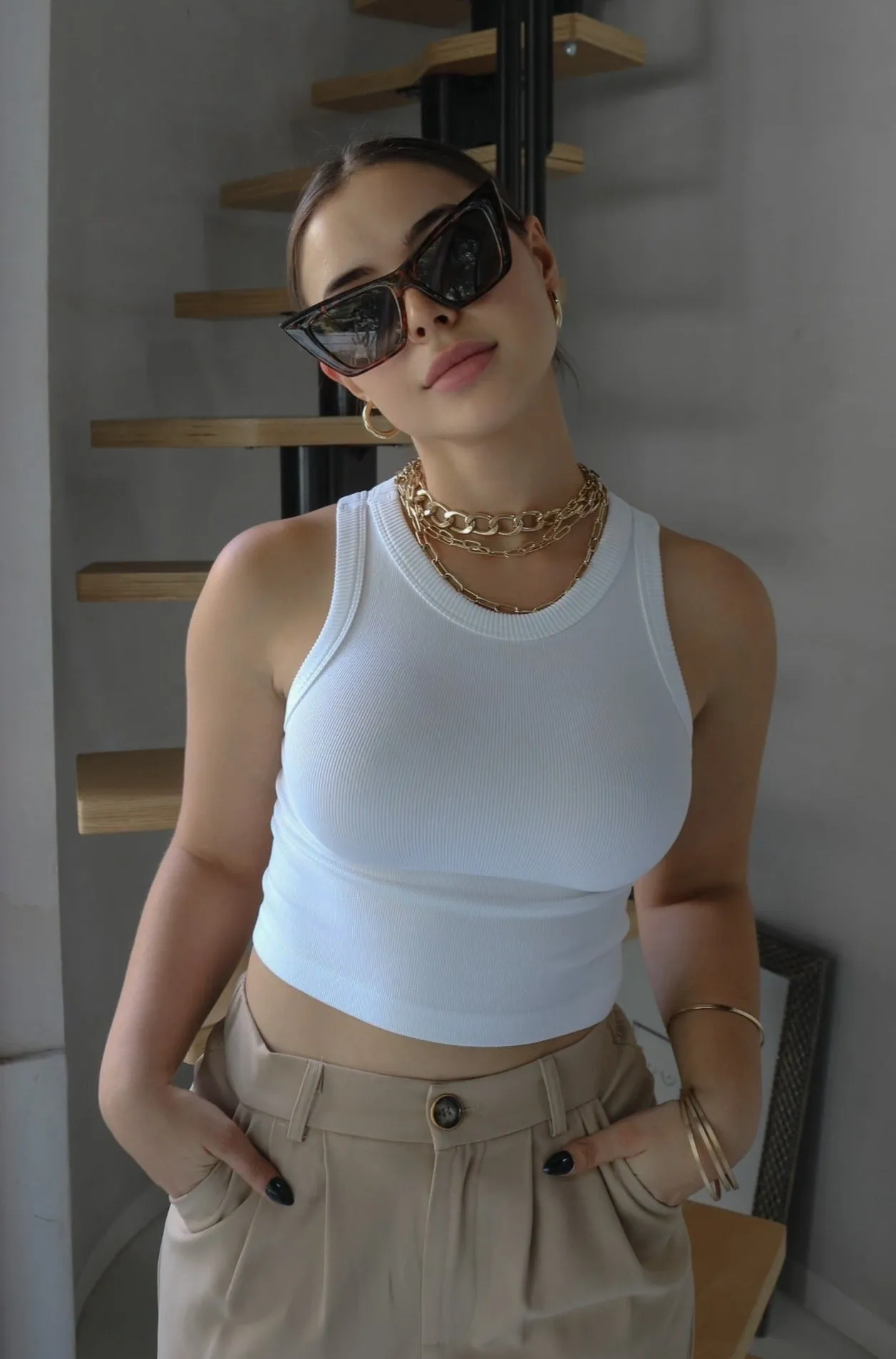 'Kimberly' Ribbed Muscle Tank Top in White