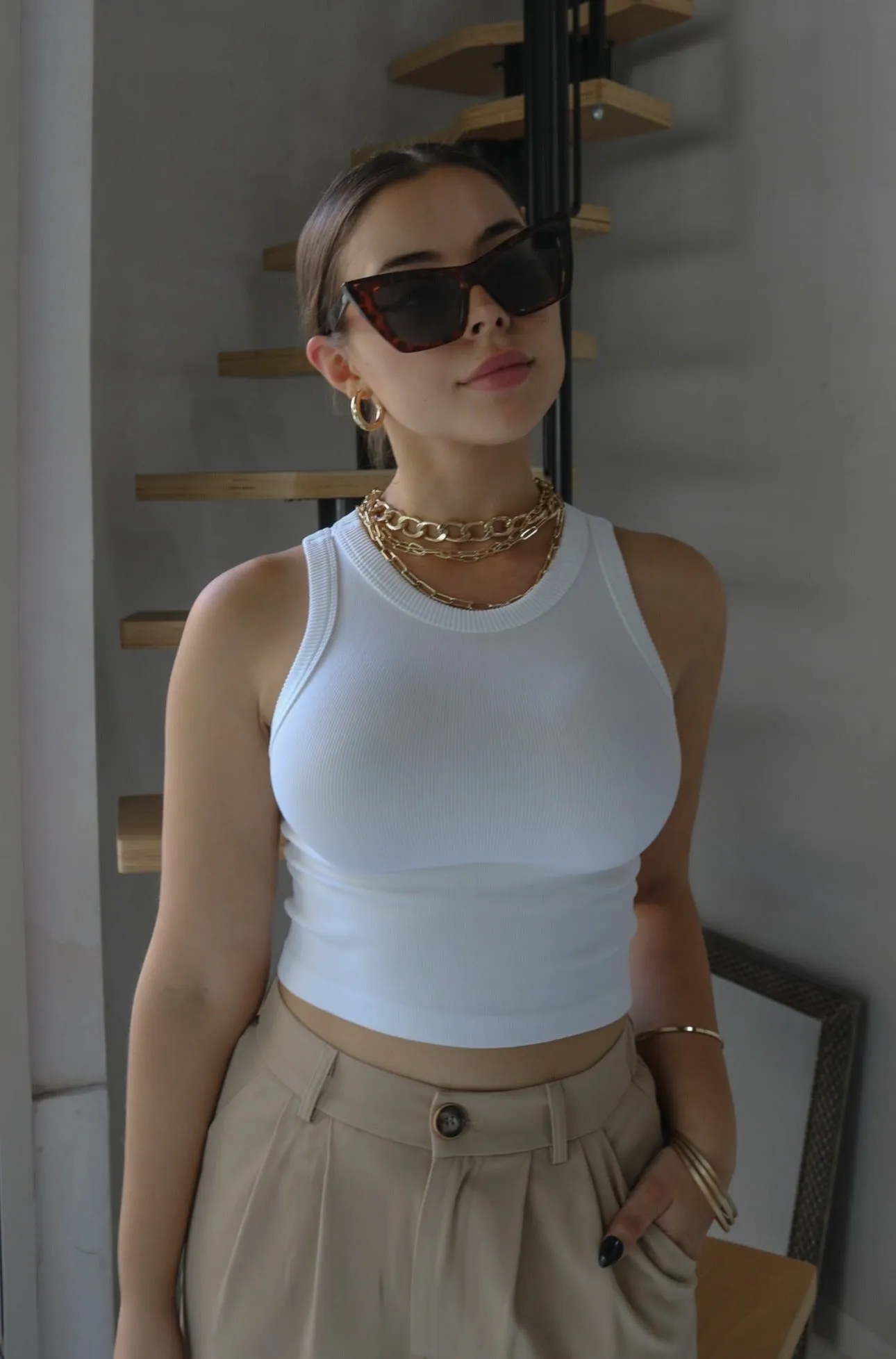 'Kimberly' Ribbed Muscle Tank Top in White