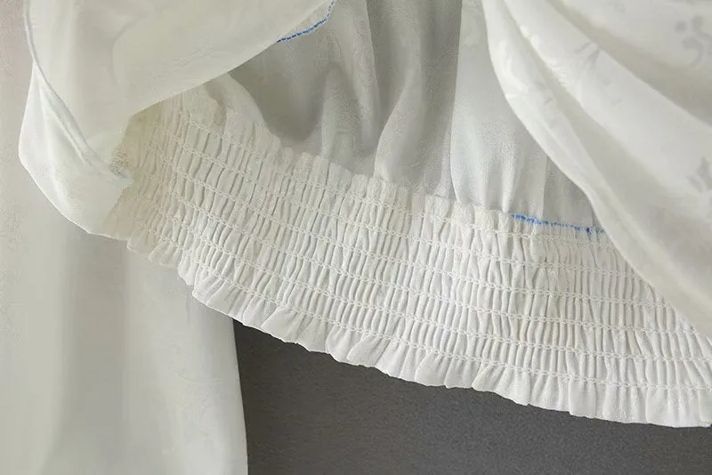 KNOT JACQUARD CROPPED BLOUSE