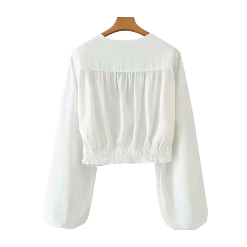 KNOT JACQUARD CROPPED BLOUSE