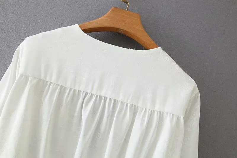 KNOT JACQUARD CROPPED BLOUSE