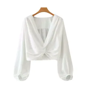 KNOT JACQUARD CROPPED BLOUSE
