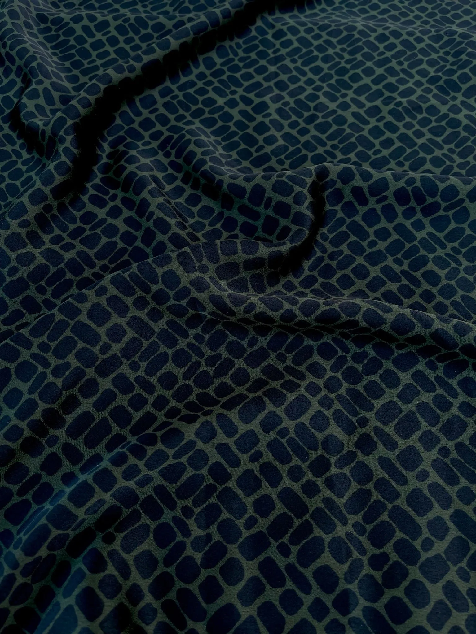 Lightweight stretch satin fabric by the yard -  Green square pattern