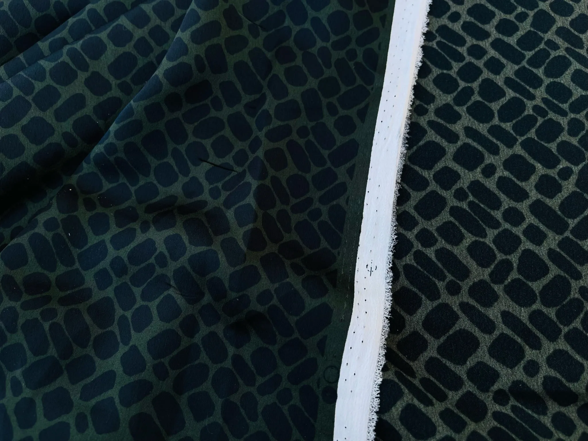 Lightweight stretch satin fabric by the yard -  Green square pattern