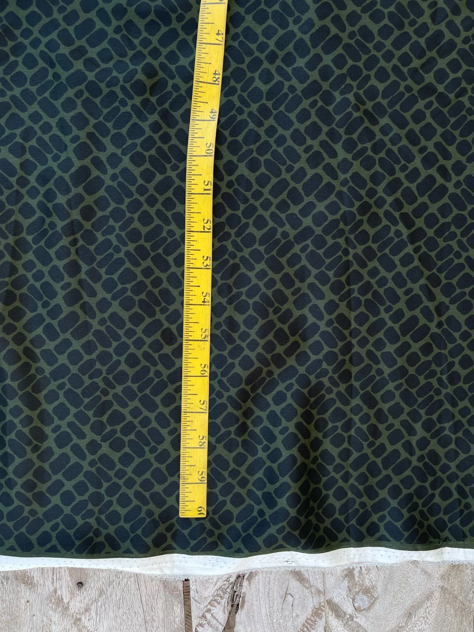 Lightweight stretch satin fabric by the yard -  Green square pattern