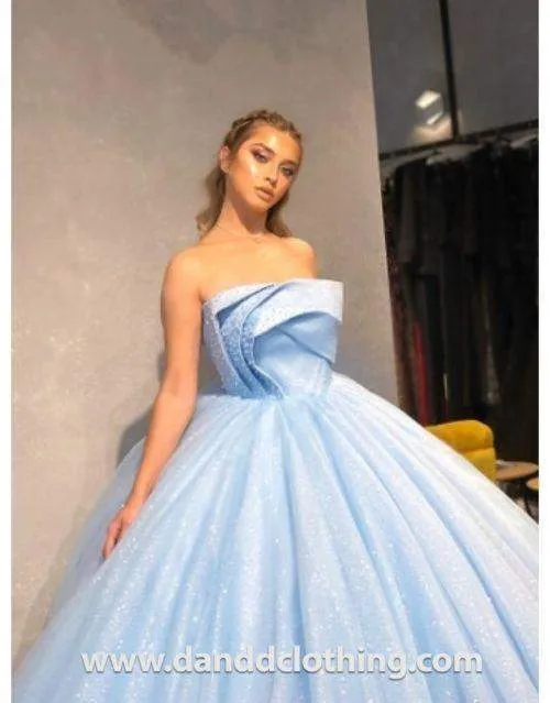 Luxury Evening Dress Light Blue Frills