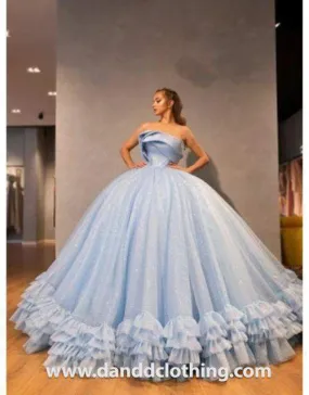 Luxury Evening Dress Light Blue Frills