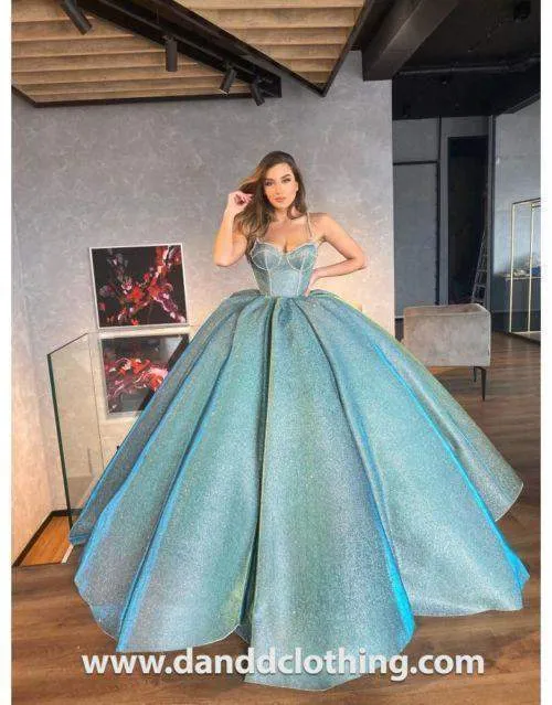 Luxury Evening Dress Light Blue Full Length