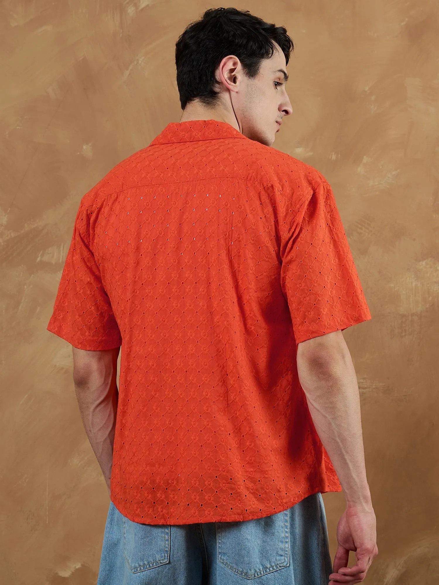 Orange: Schiffli Semi Sheer Oversized Shirt