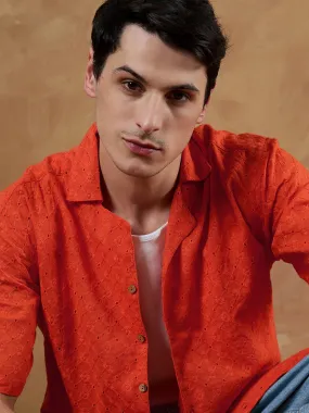 Orange: Schiffli Semi Sheer Oversized Shirt