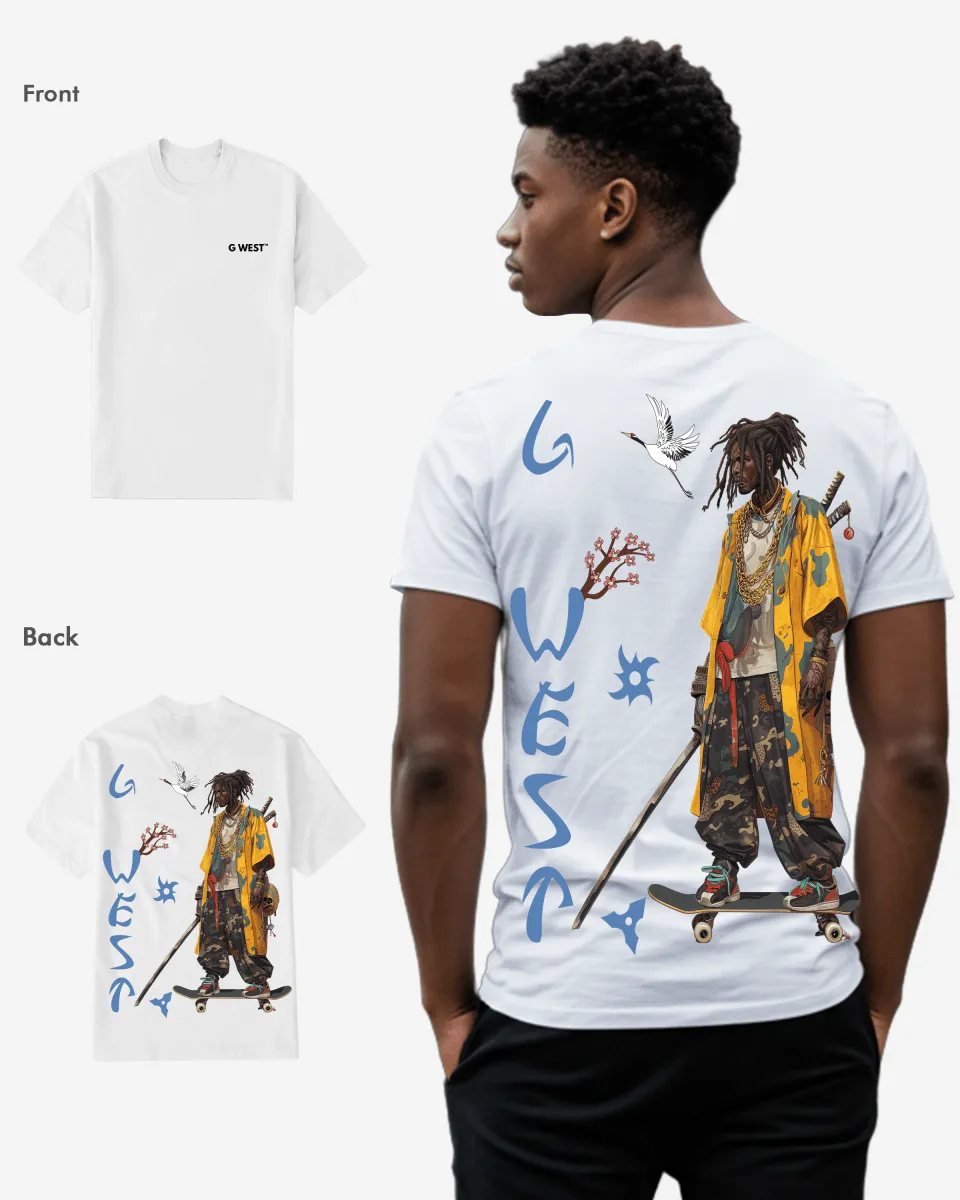 Regular Fit Black Samurai Front Graphic T Shirt : Gwpbast5056 - 3 Colors