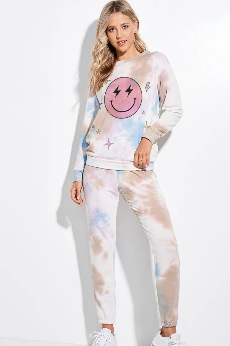 Tie Dye Smiley Two Piece Lounge Set