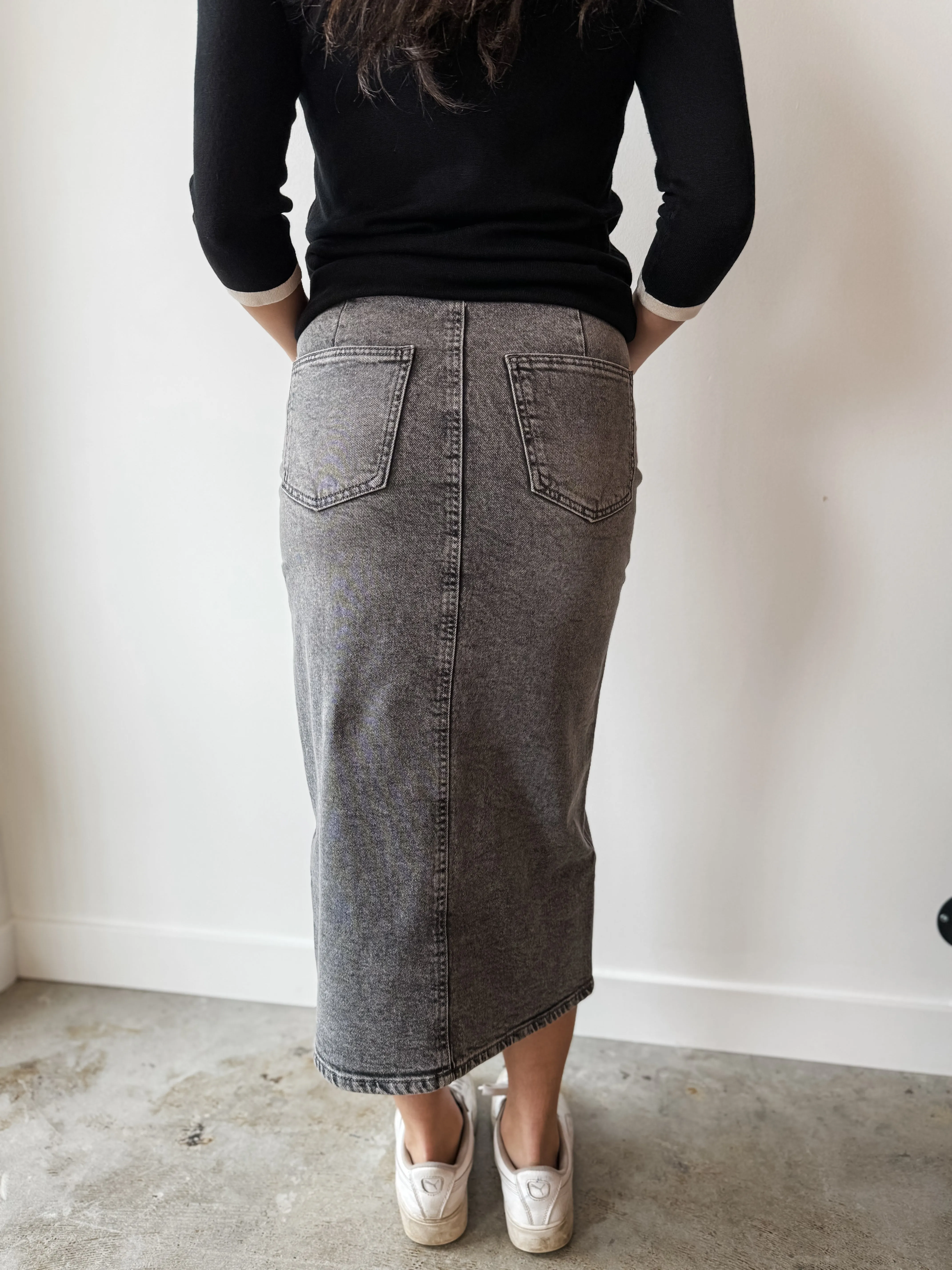 Veri Denim Midi Skirt - Grey