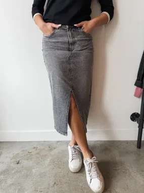 Veri Denim Midi Skirt - Grey